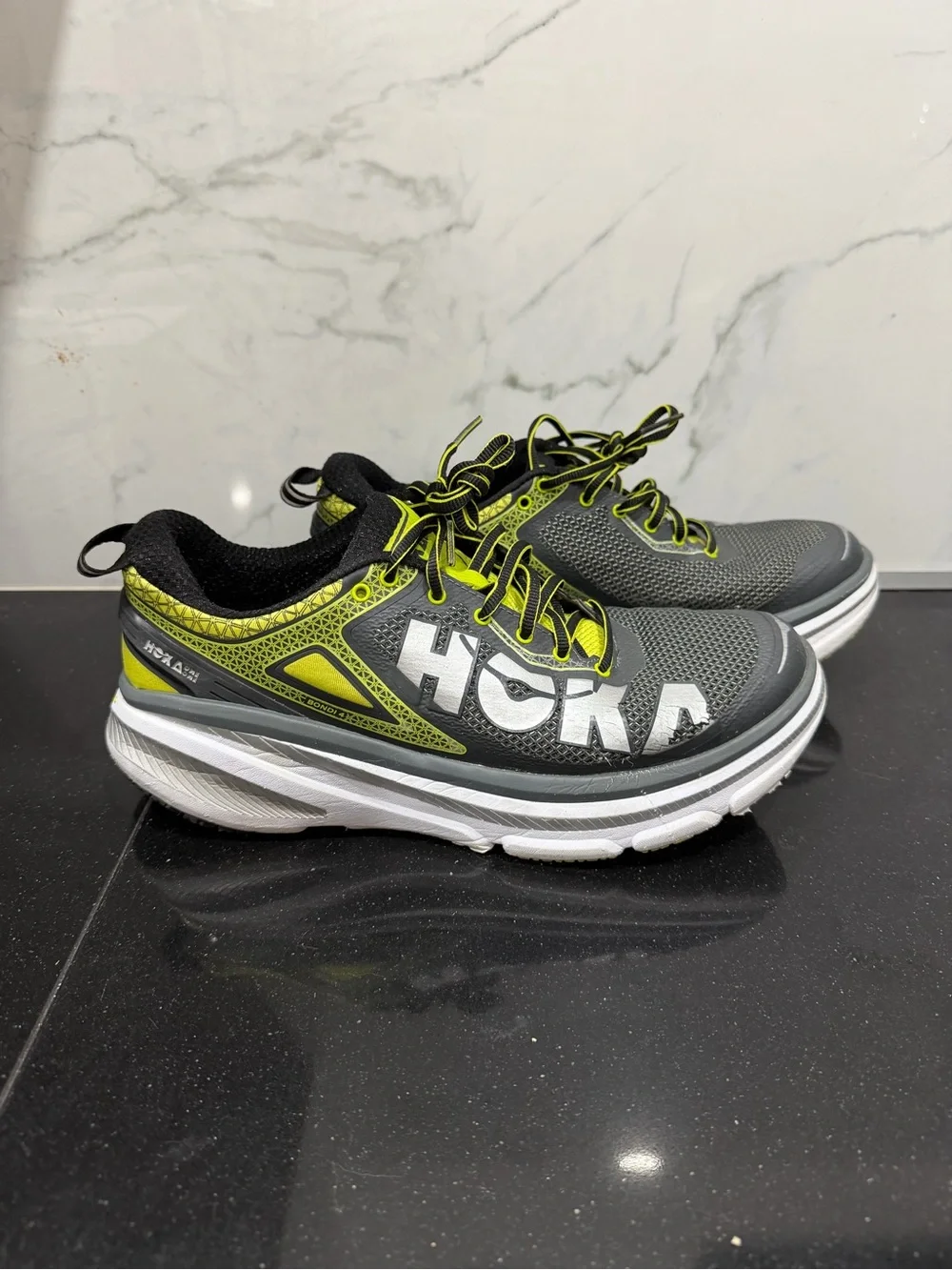 Hoka one one Men's Gray and Lime Athletic Running Shoes